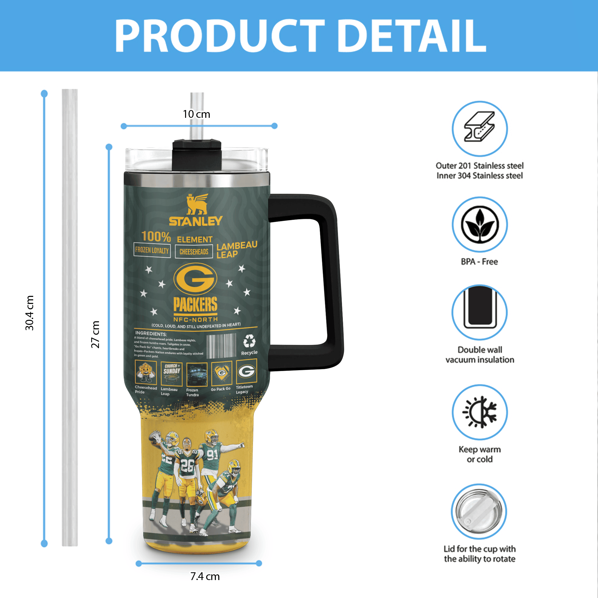Green Bay Packers NFL Custom Stanley Cup 40 oz 30 oz Tumbler With HandleTVC230198 - Image 4
