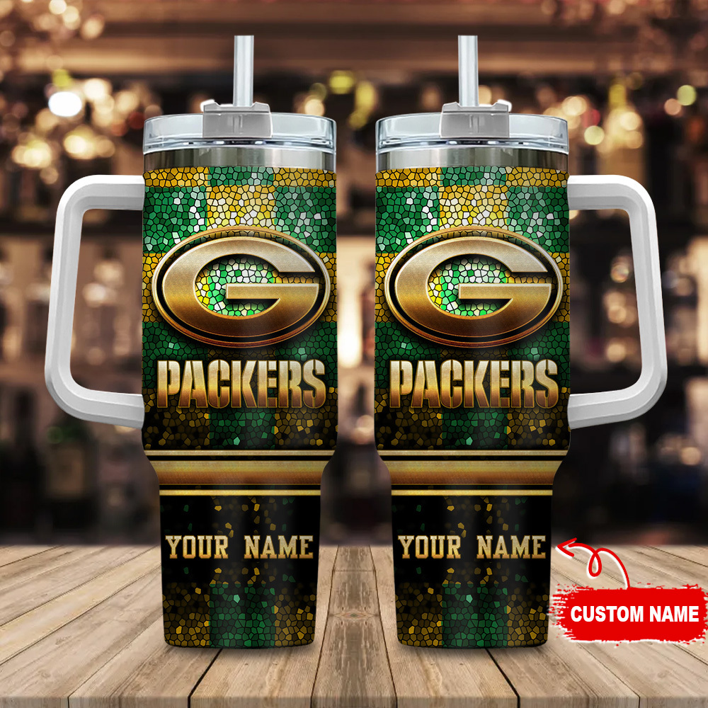 Green Bay Packers NFL Glitter Golden Logo Custom Stanley Cup 40 oz 30 oz Tumbler With HandleTVC2301113