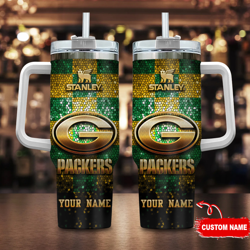 Green Bay Packers NFL Glitter Golden Logo Custom Stanley Cup 40 oz 30 oz Tumbler With HandleTVC2301117