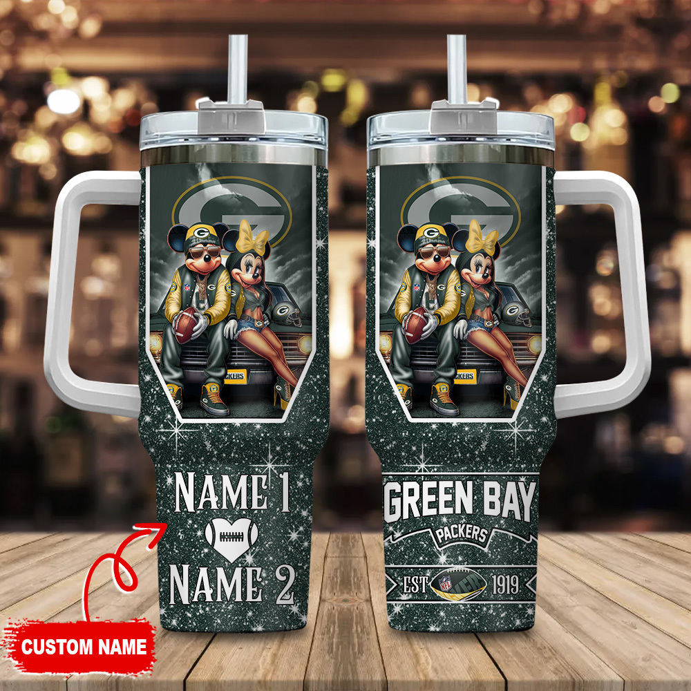 Green Bay Packers NFL Mickey And Minnie Couple Custom Stanley Cup 40 oz 30 oz Tumbler With HandleTVC230187