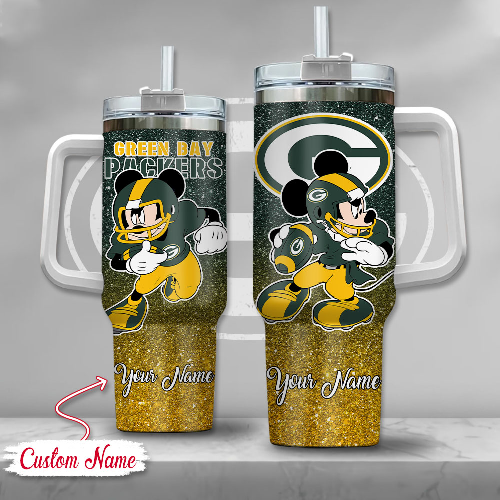 Green Bay Packers NFL Mickey Mouse Glitter Custom Stanley Cup 40 oz 30 oz Tumbler With HandleTVC230191
