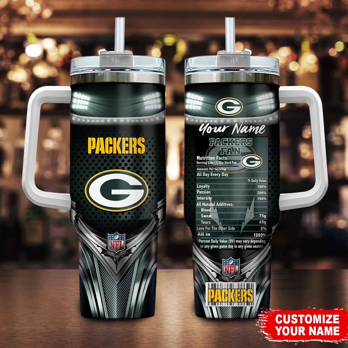 Green Bay Packers NFL Nutrition Facts Custom Stanley Cup 40 oz 30 oz Tumbler With HandleTVC230194