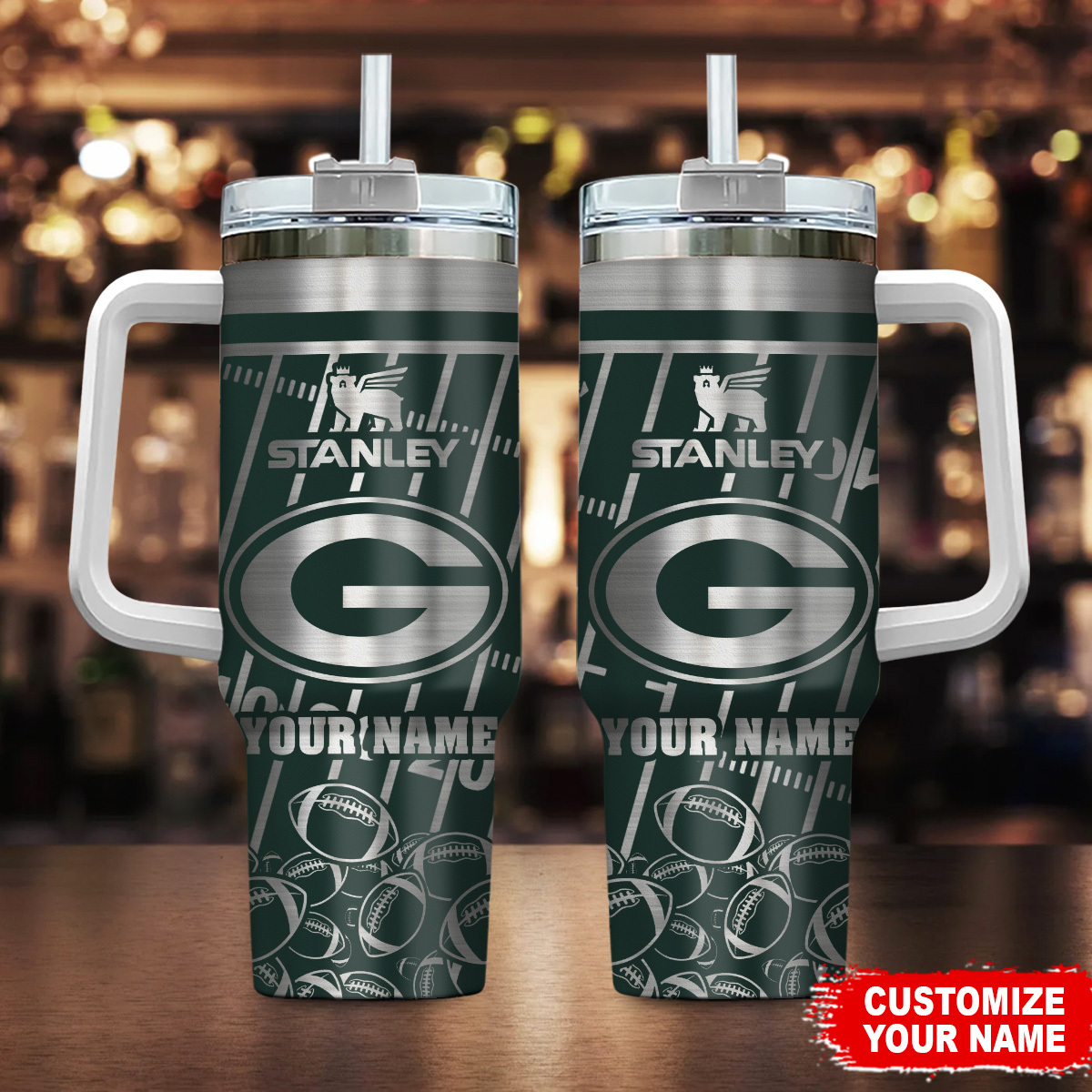 Green Bay Packers NFL Silver Custom Stanley Cup 40 oz 30 oz Tumbler With HandleTVC2301104