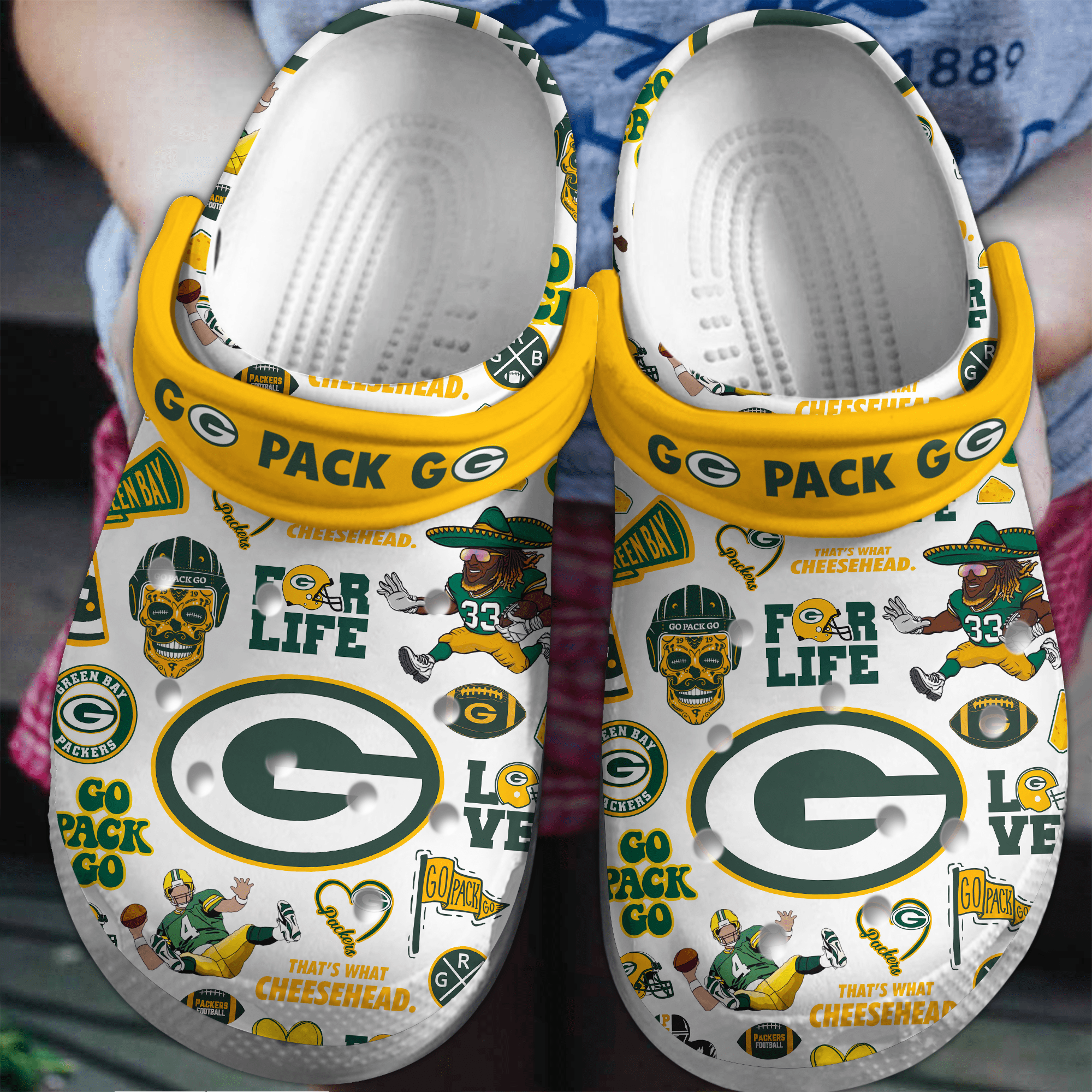 Green Bay Packers NFL Sport Crocs Crocband Clogs Shoes Comfortable For Men Women and Kids