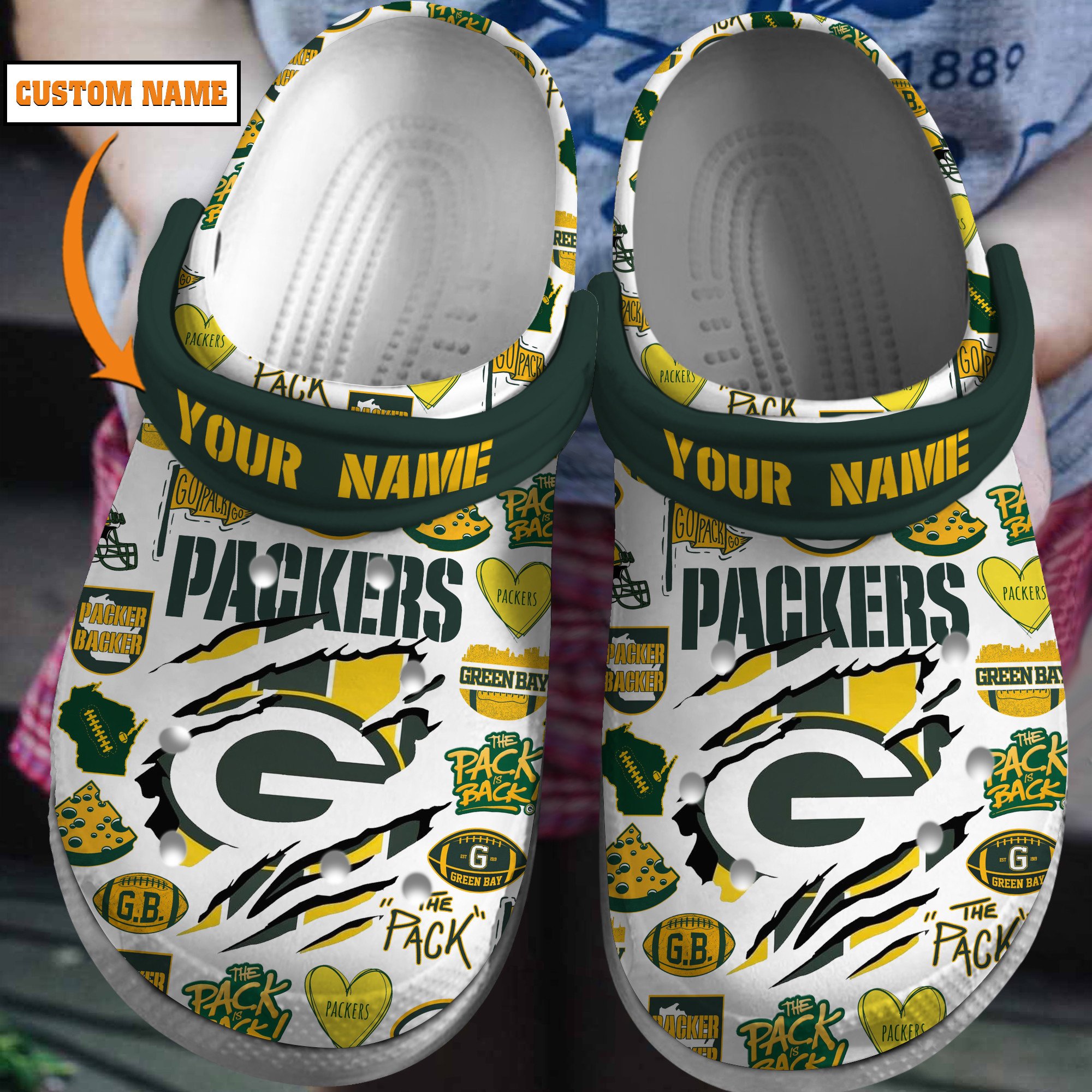 Green Bay Packers NFL Sport Crocs Crocband Clogs Shoes Comfortable For Men Women and Kids