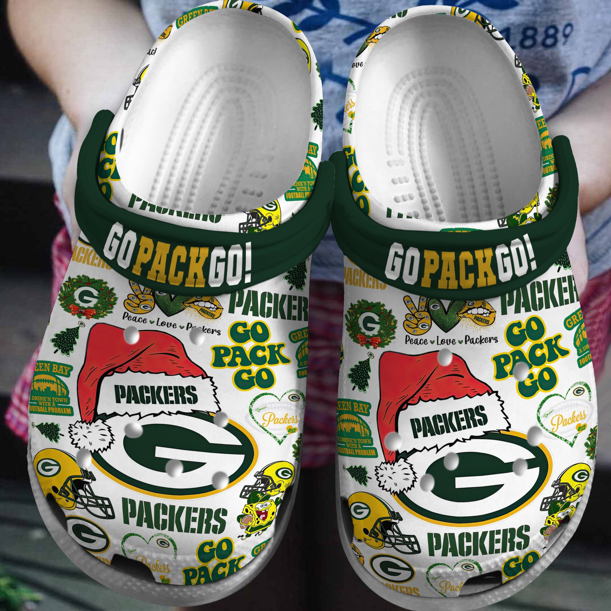 Green Bay Packers NFL Sport Crocs Crocband Clogs Shoes Comfortable For Men Women and Kids