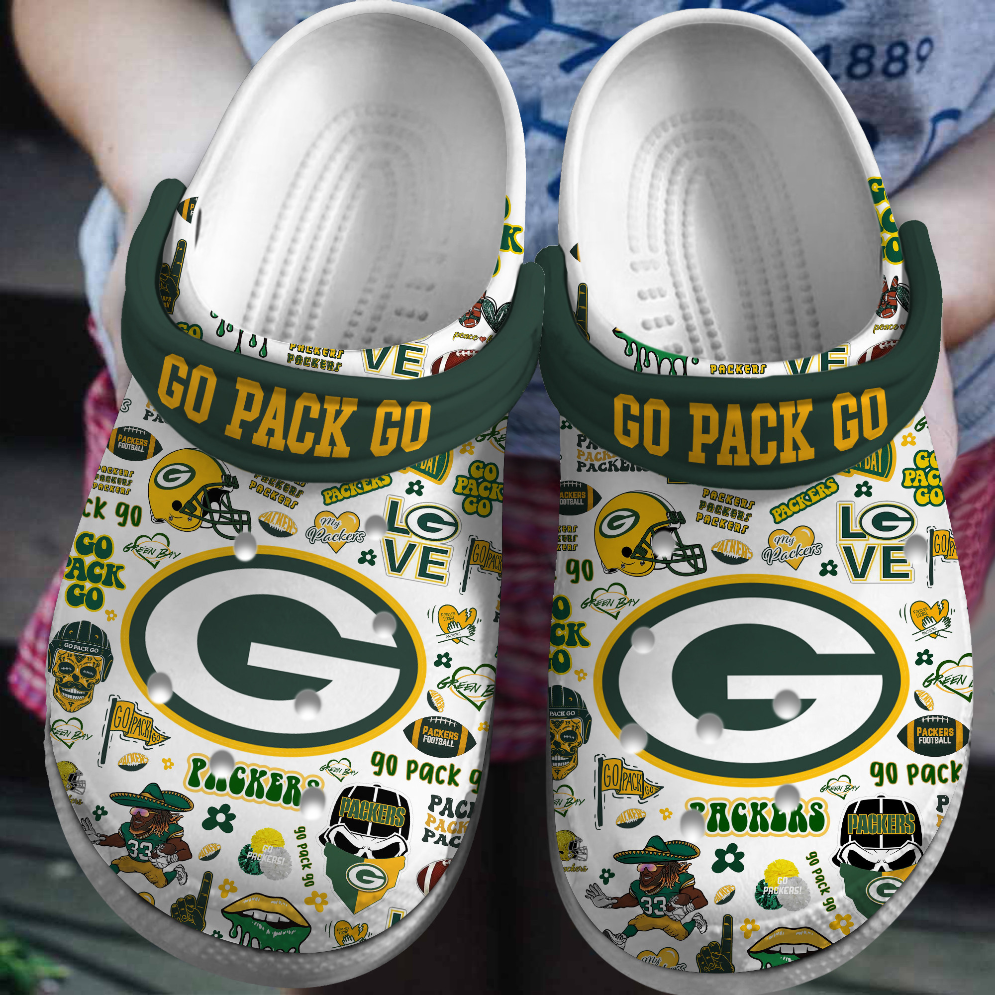 Green Bay Packers NFL Sport Crocs Crocband Clogs Shoes Comfortable For Men Women and Kids
