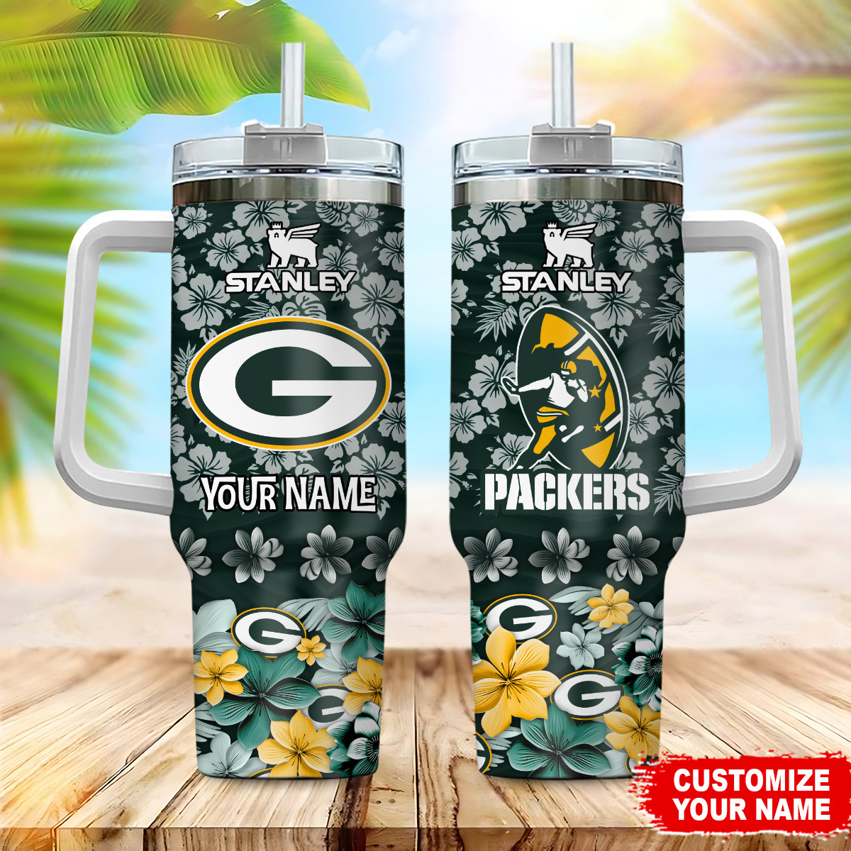 Green Bay Packers NFL Tropical Floral Custom Stanley Cup 40 oz 30 oz Tumbler With HandleTVC2301225