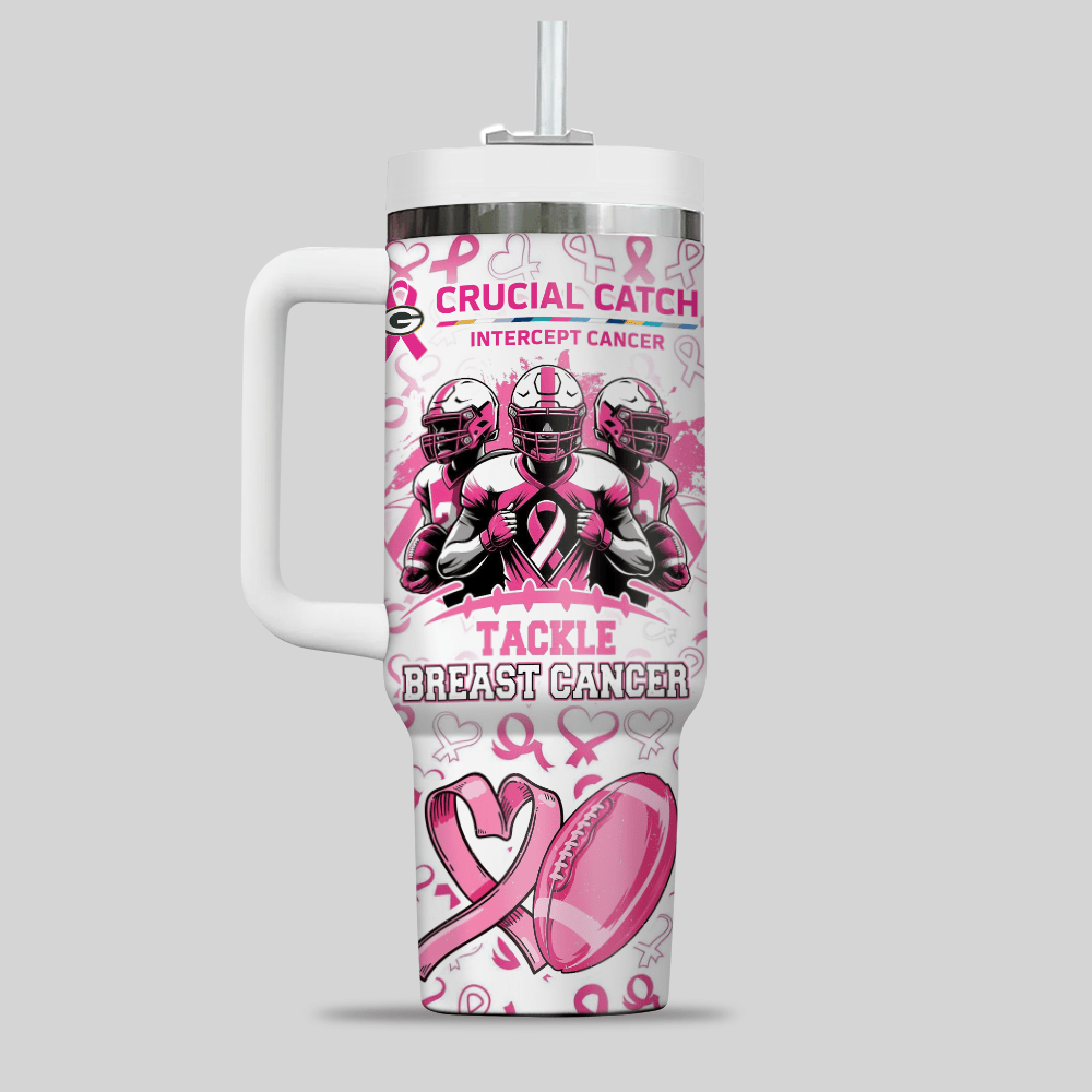 Green Bay Packers NFL x Breast Cancer Awareness Custom Stanley Cup 40 oz 30 oz Tumbler With HandleTVC2301124 - Image 2