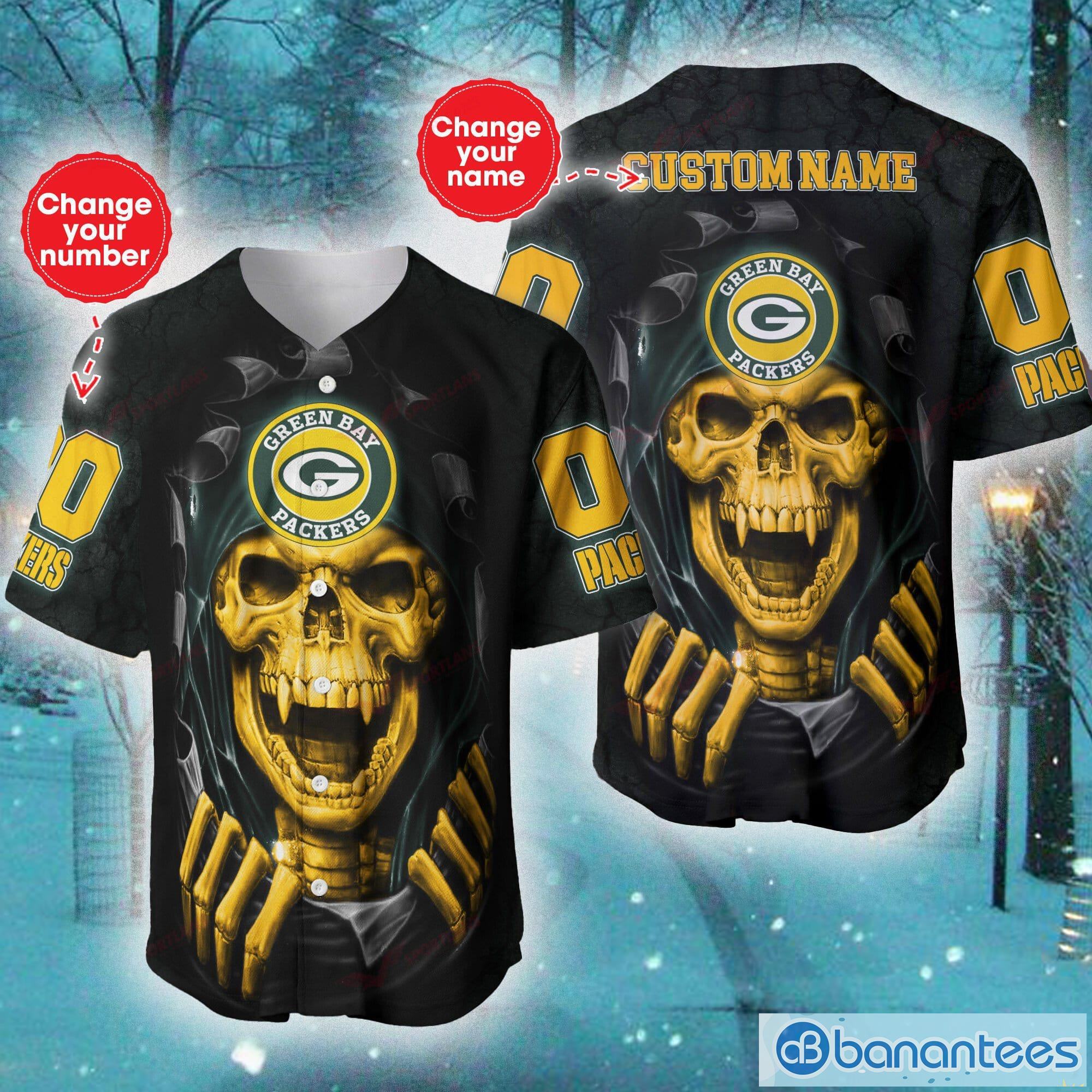 Green Bay Packers NLF Baseball Jersey Shirt Skull Custom Number And Name For Fans Gift Halloween