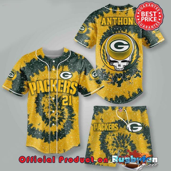 Green Bay Packers NLF Grateful Dead 3D Personalized Premium Baseball Jersey