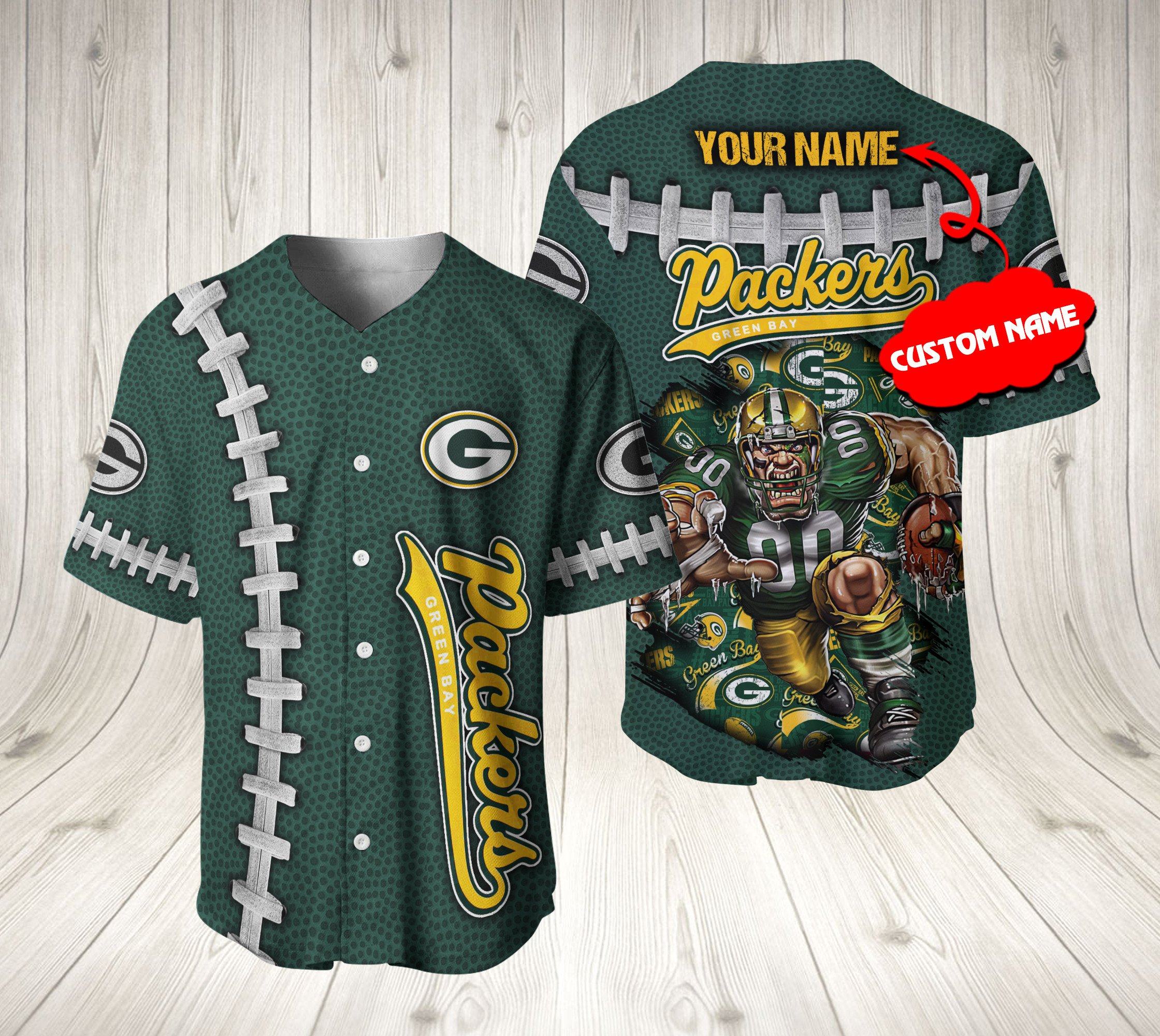 Green Bay Packers NLF Mascots 3D Personalized Baseball Jersey