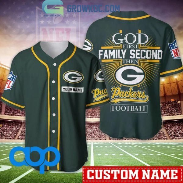 Green Bay Packers NLF Personalized God First Family Second Baseball Jersey
