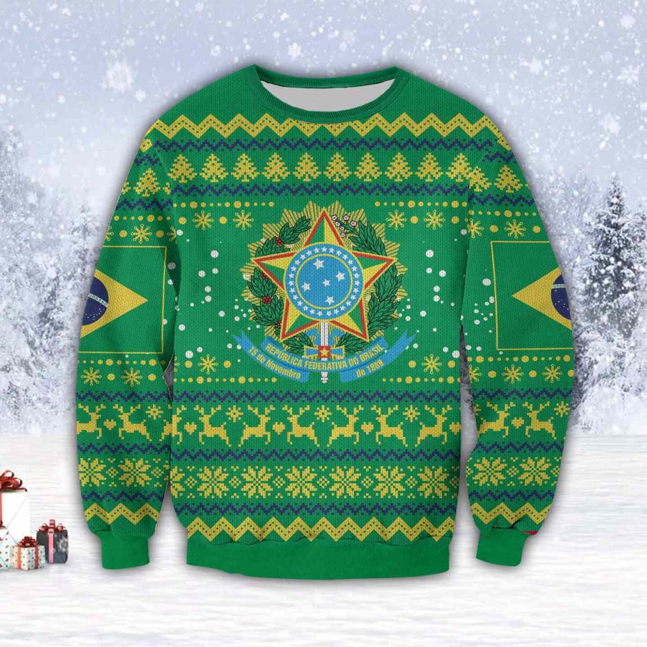 Green Brazil 3D All Over Print Ugly Christmas Sweater Adult 3D Funny Matching for family