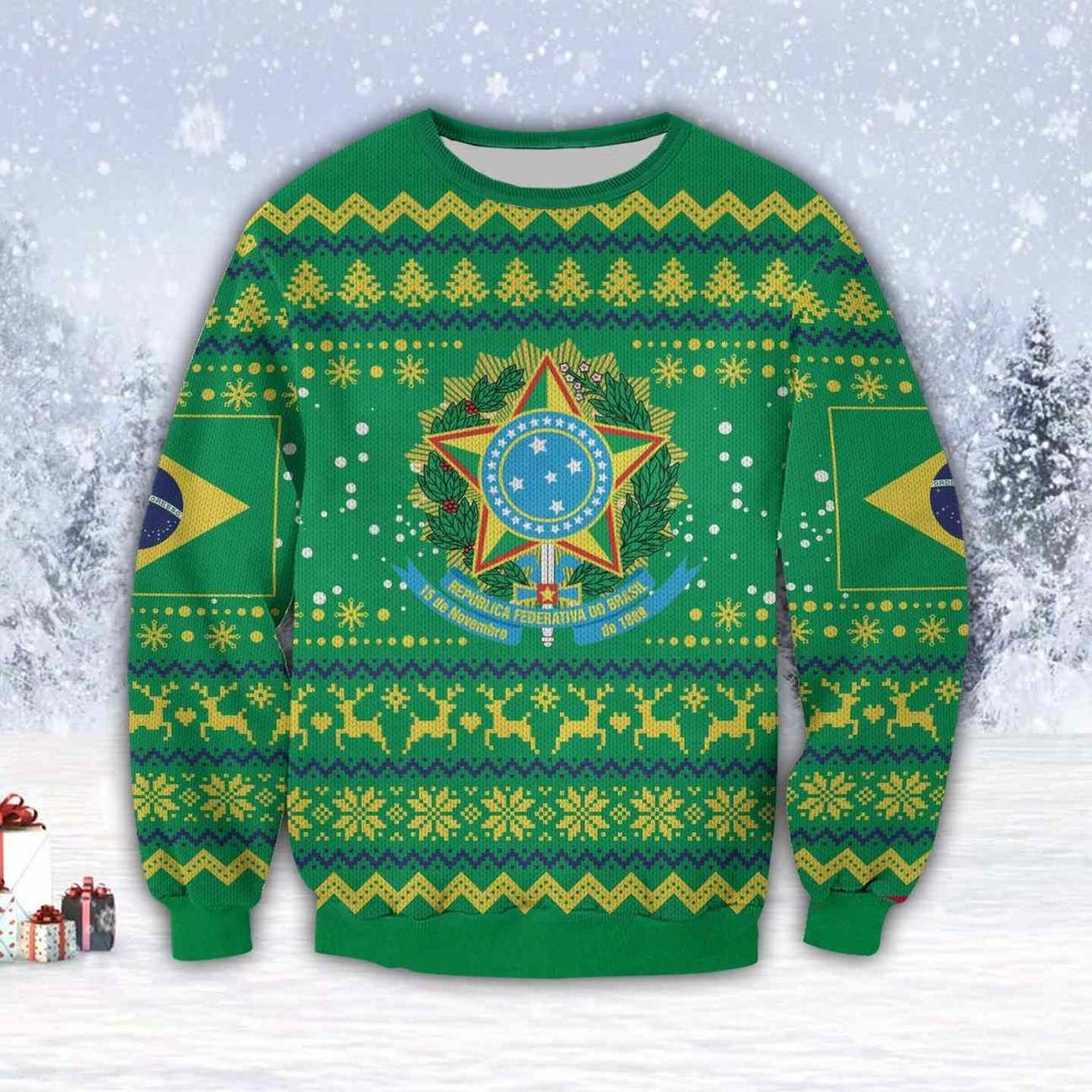 Green Brazil 3D Ugly Christmas Sweater Adult 3D Funny Matching for family