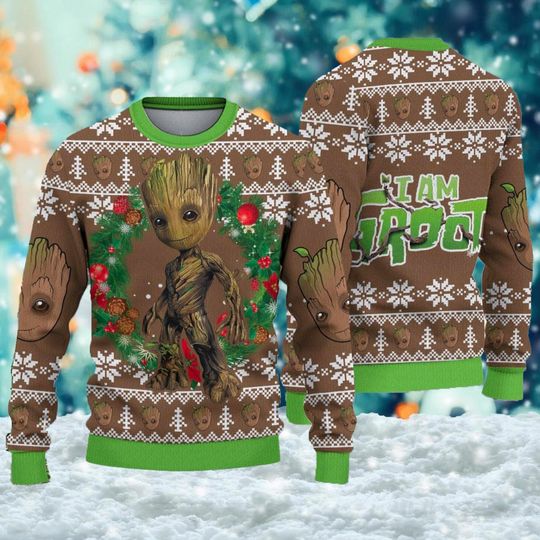 Green Brown Character Ugly Christmas Sweater, Hero Movie Xmas Sweatshirt - Image 3