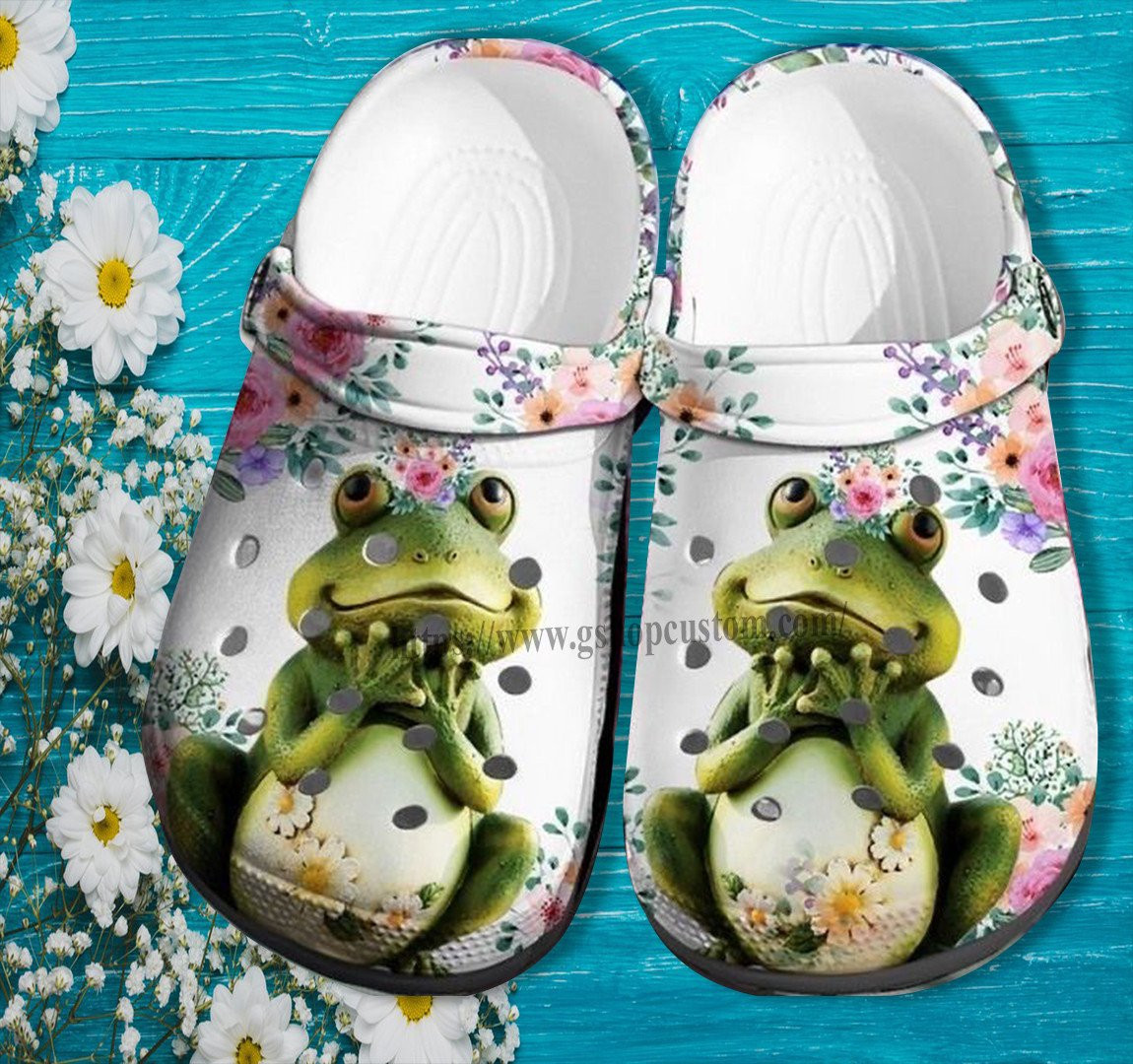 Green Frog Flower Croc Shoes Gift Frog Girl - Frog Princess Shoes Croc Clogs Daughter Birthday