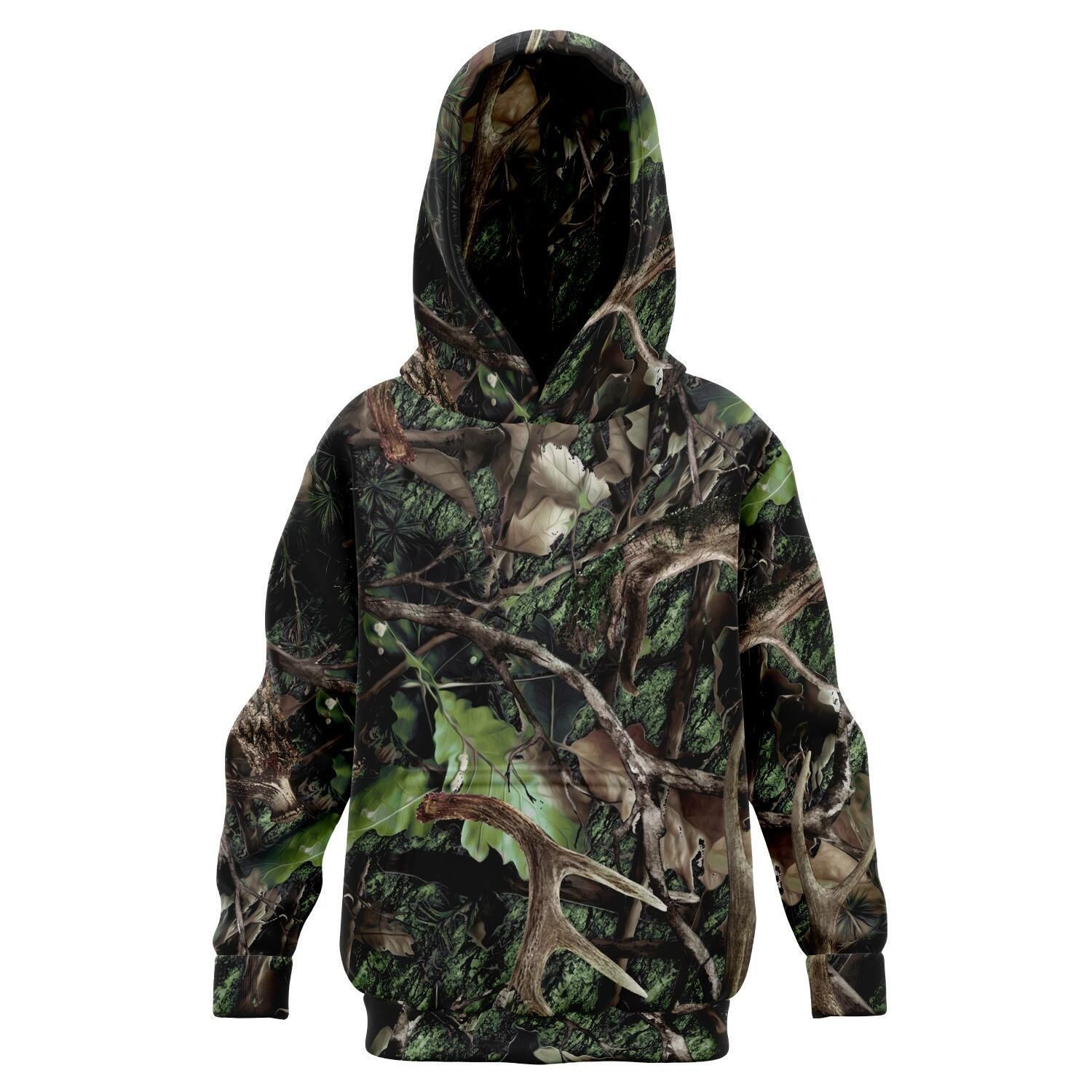 Green Hunting Camo Kids 3D All Over Print Hoodie, Zip Hoodie