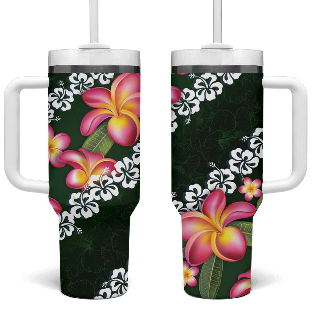 Green Polynesia Plumeria With Hibiscus Tropical Custom Stanley Cup 40 oz 30 oz Tumbler With HandleTVC2301375