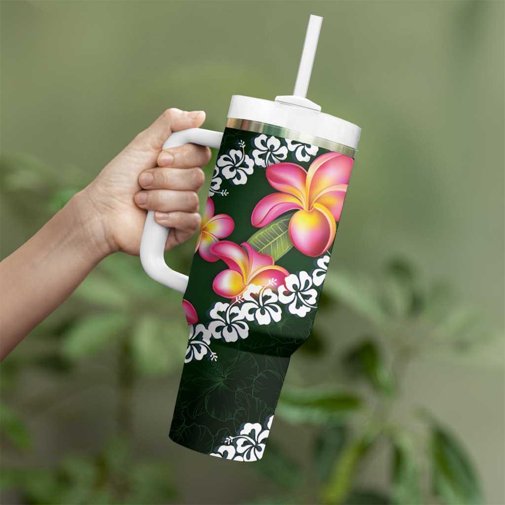 Green Polynesia Plumeria With Hibiscus Tropical Custom Stanley Cup 40 oz 30 oz Tumbler With HandleTVC2301375 - Image 3