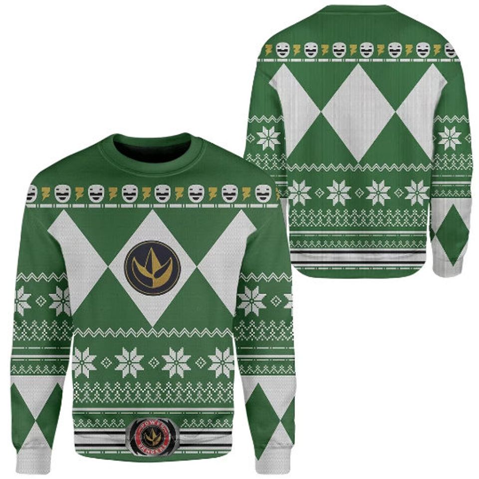 Green Power Rangers Ugly Christmas Sweater