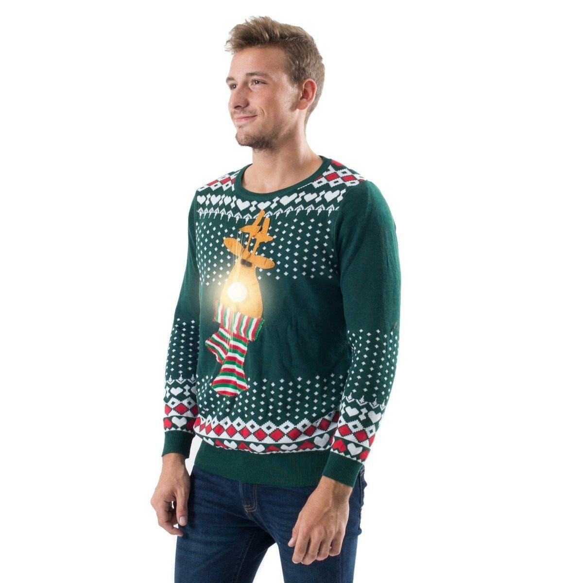 Green Reindeer Ugly Christmas Sweater Adult 3D Funny Matching for family