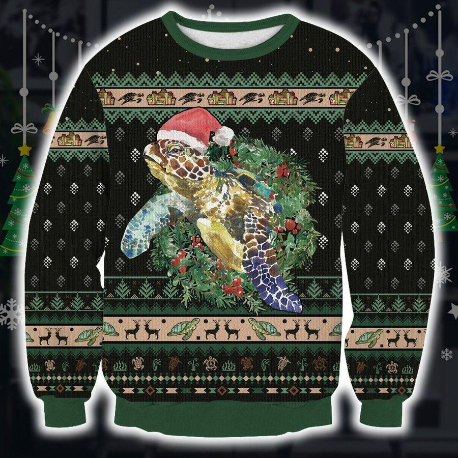 Green Sea Turtle Ugly Christmas Sweater Adult 3D Funny Matching for family