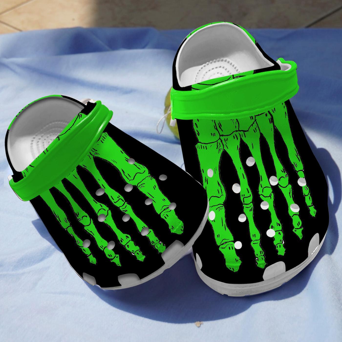 Green Skeleton Crocs Crocband Clogs Shoes Comfortable For Men Women and Kids