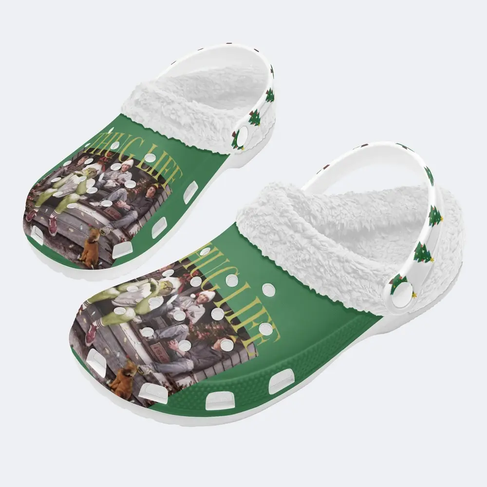 Green Thug Life Christmas Crocs Crocband Fleece Lined Clogs Shoes Comfortable For Men Women and Kids In Winter