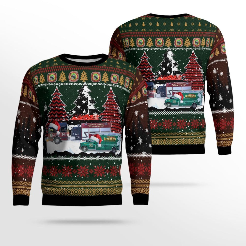 Greenfield Township Volunteer Fire Company Christmas AOP Ugly Sweater Xmas Unisex Sweater Christmas Gifts For Men Women
