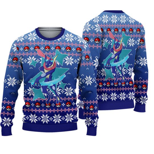 Greninja PKM Christmas Ugly Sweater, Anime Ugly Sweater - Image 2