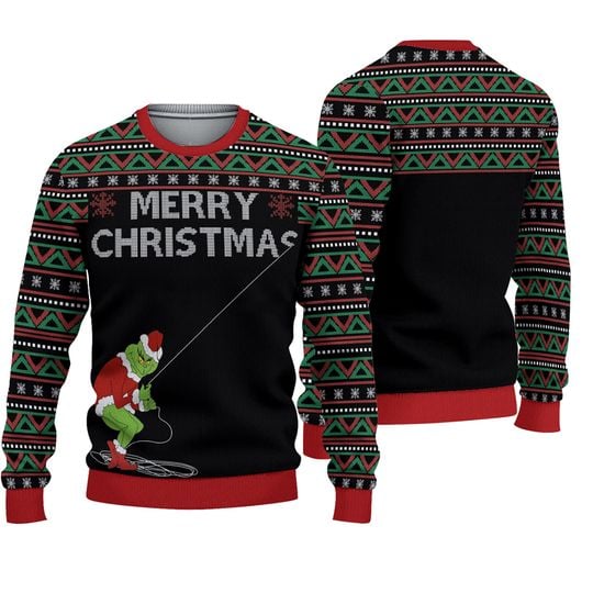 Grin-ch Stole Christmas Ugly Christmas Sweater, funny character All Over Print Sweater - Image 2