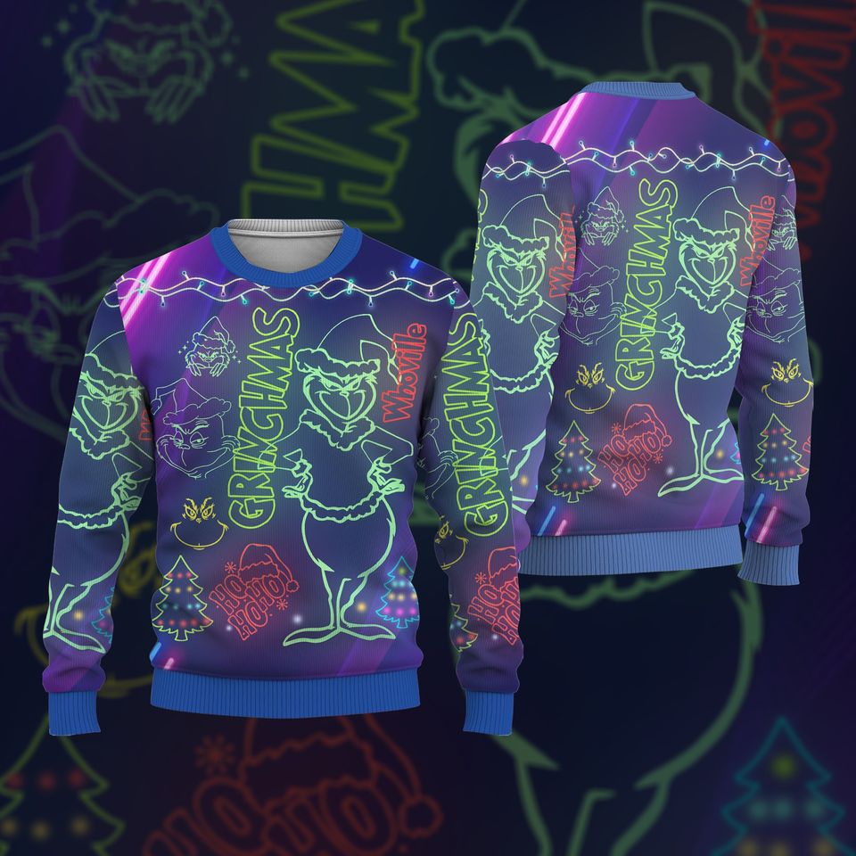 Grin Christmas Bright Neon Lighting Ugly Christmas Sweater