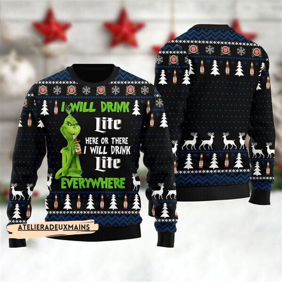 Grin I Will Drink Everywhere Christmas Ugly Sweater, Christmas, Xmas funny character Sweater
