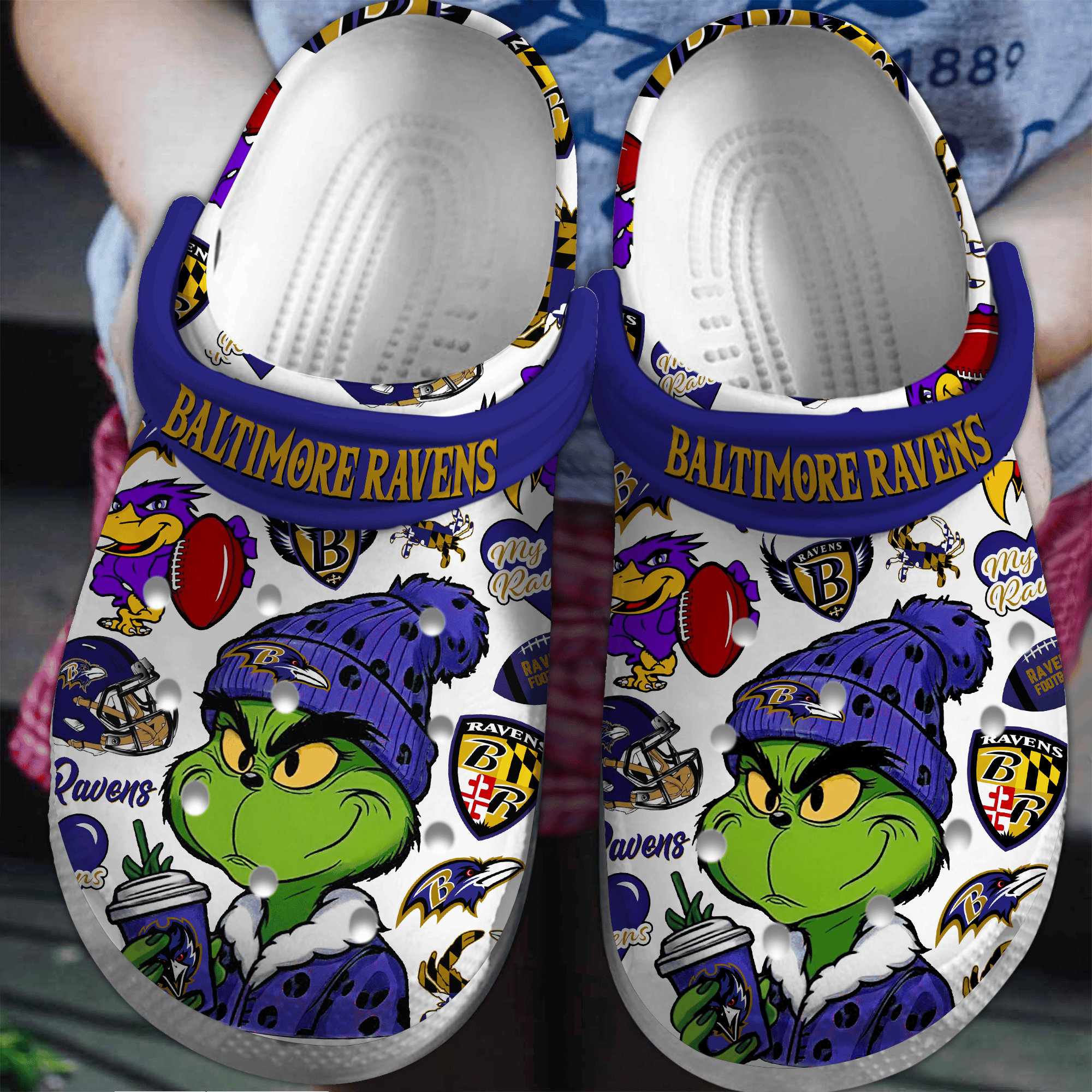 Grinch Baltimore Ravens NFL Sport Crocs Crocband Clogs Shoes Comfortable For Men Women and Kids