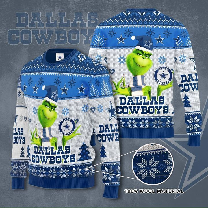Grinch Dallas Cowboys Ugly Christmas Sweater Adult 3D Funny Matching for family
