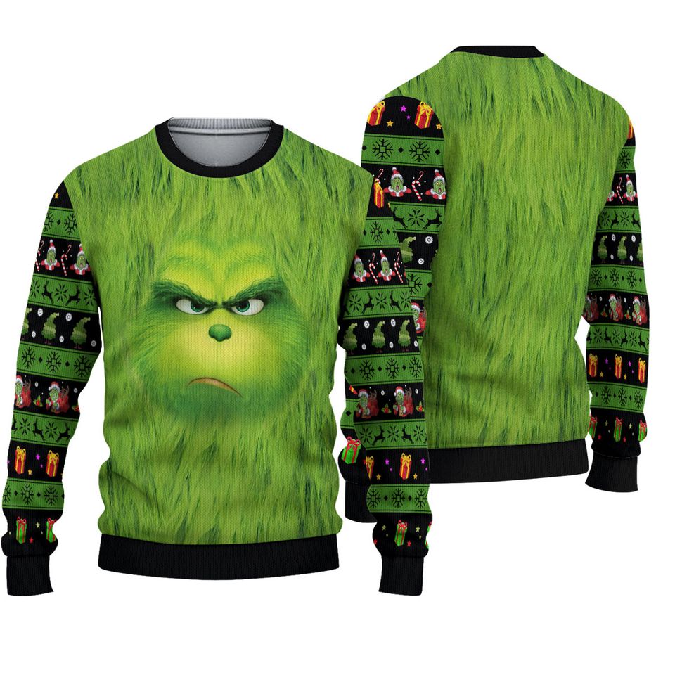 Grinch Face Ugly Christmas Xmas Pullover Sweatshirt