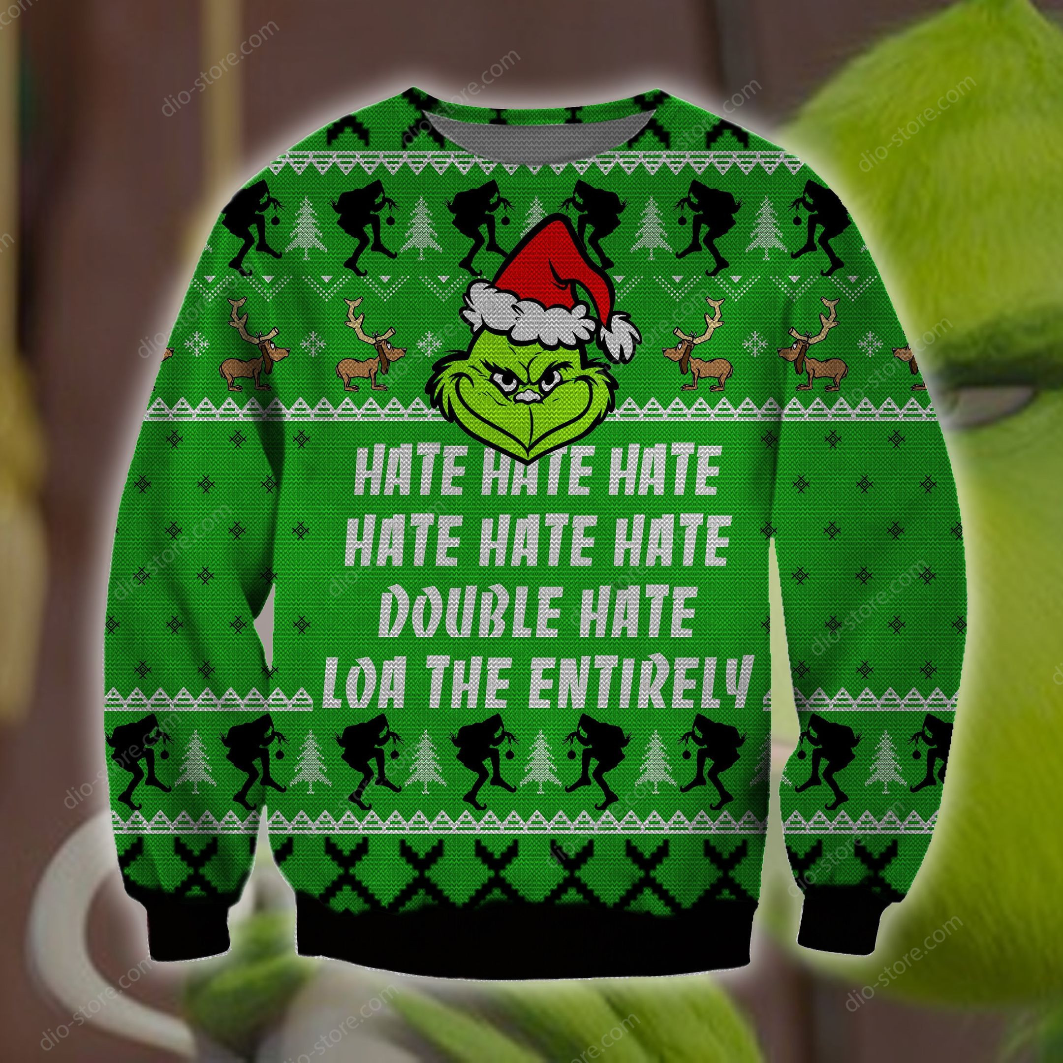 Grinch Hate Hate Hate Double Hate Loa The Entirely Knitting Pattern For Grinch Lovers Ugly Christmas Sweater Adult 3D Funny Matching for family