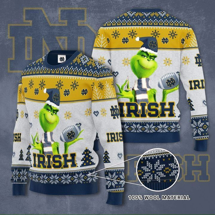 Grinch Hug Notre Dame Fighting Irish Ugly Christmas Sweater Adult 3D Funny Matching for family