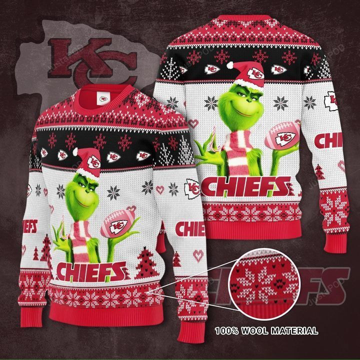 Grinch Kansas City Chiefs 3D Ugly Christmas Sweater Adult 3D Funny Matching for family