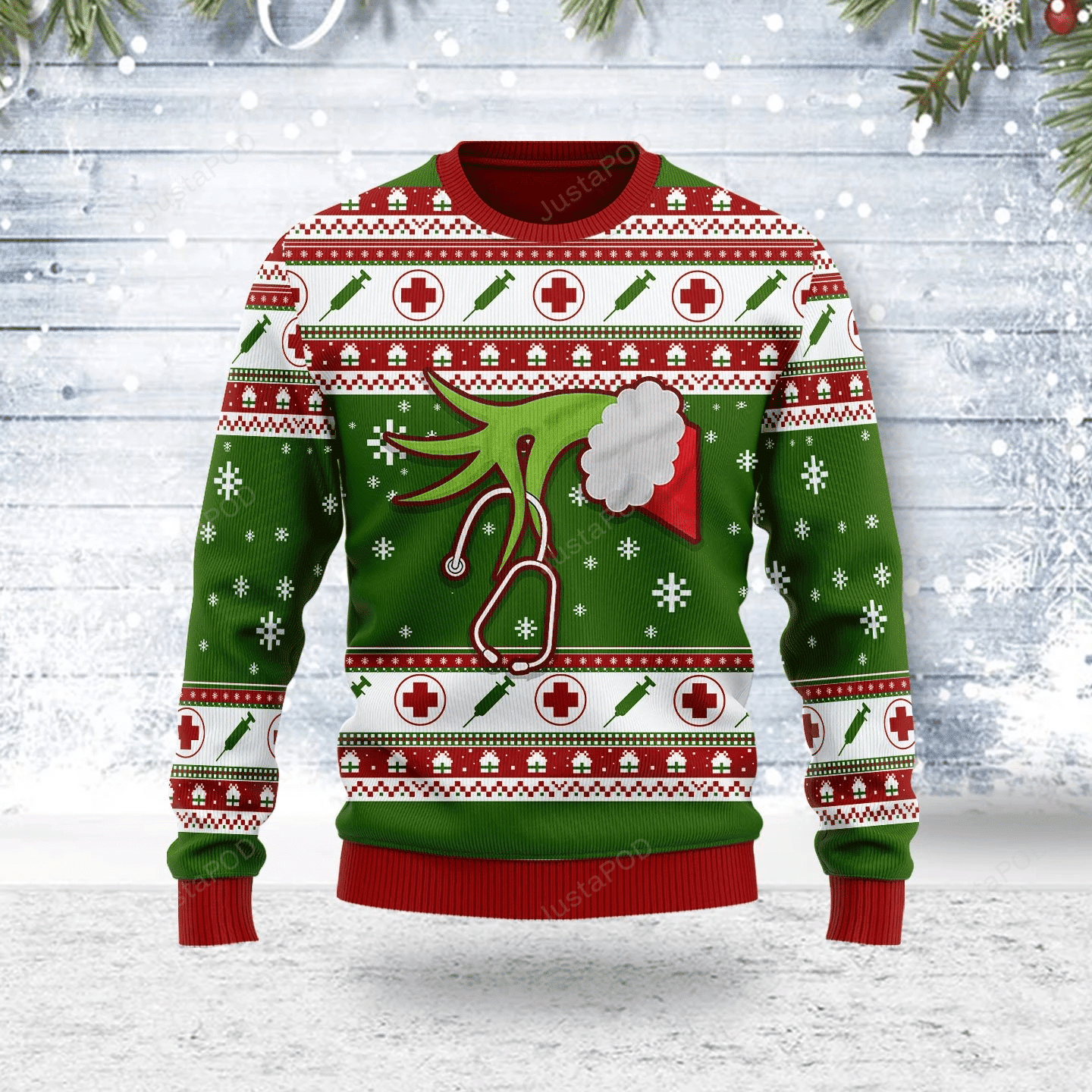 Grinch Nurse Ugly Christmas Sweater Adult 3D Funny Matching for family