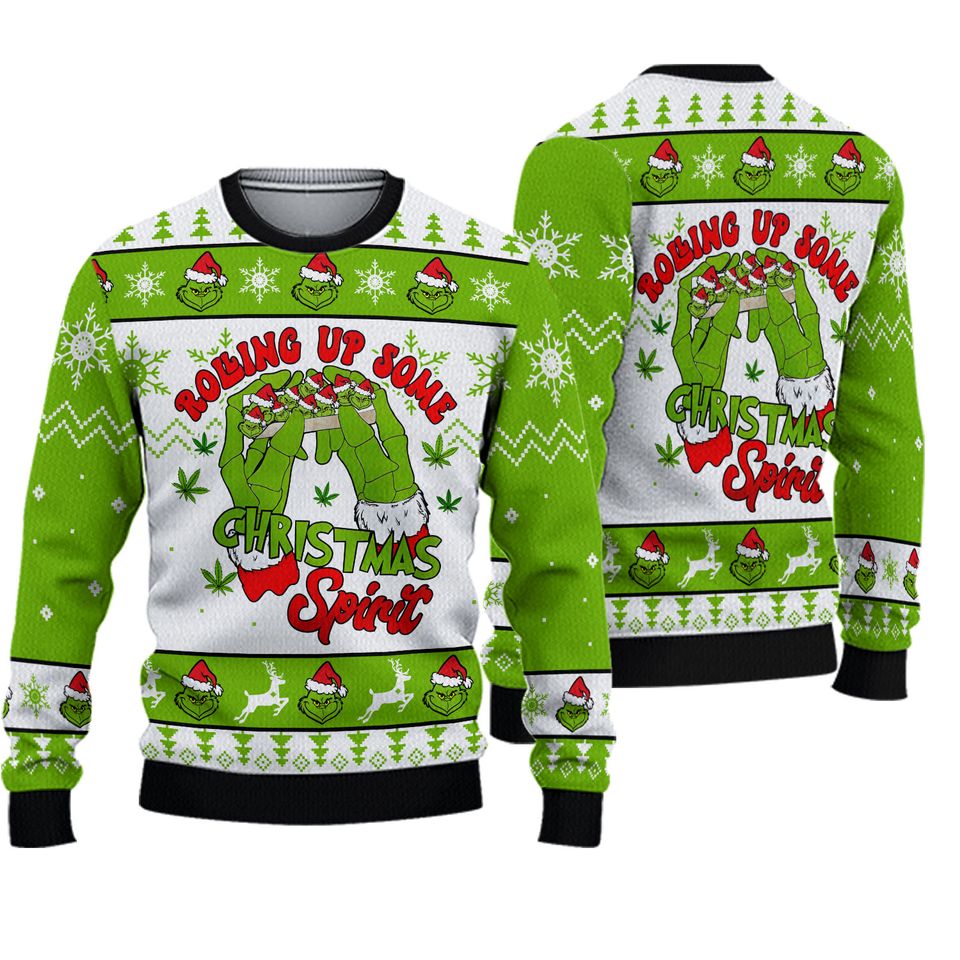 GrinRolling Up Ugly Sweater,Christmas 420 Ugly Sweater