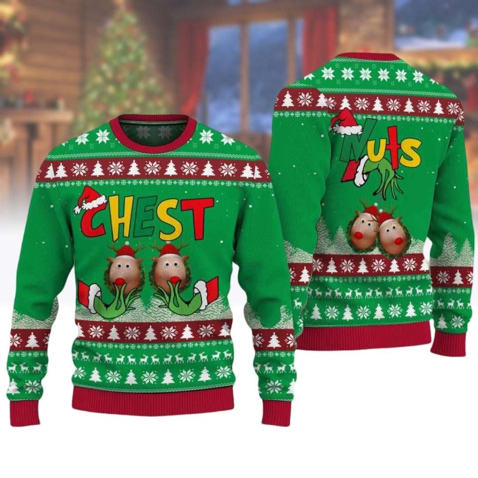Grnch Chest Nuts Ugly Christmas Sweater, Grnch Hand Chest