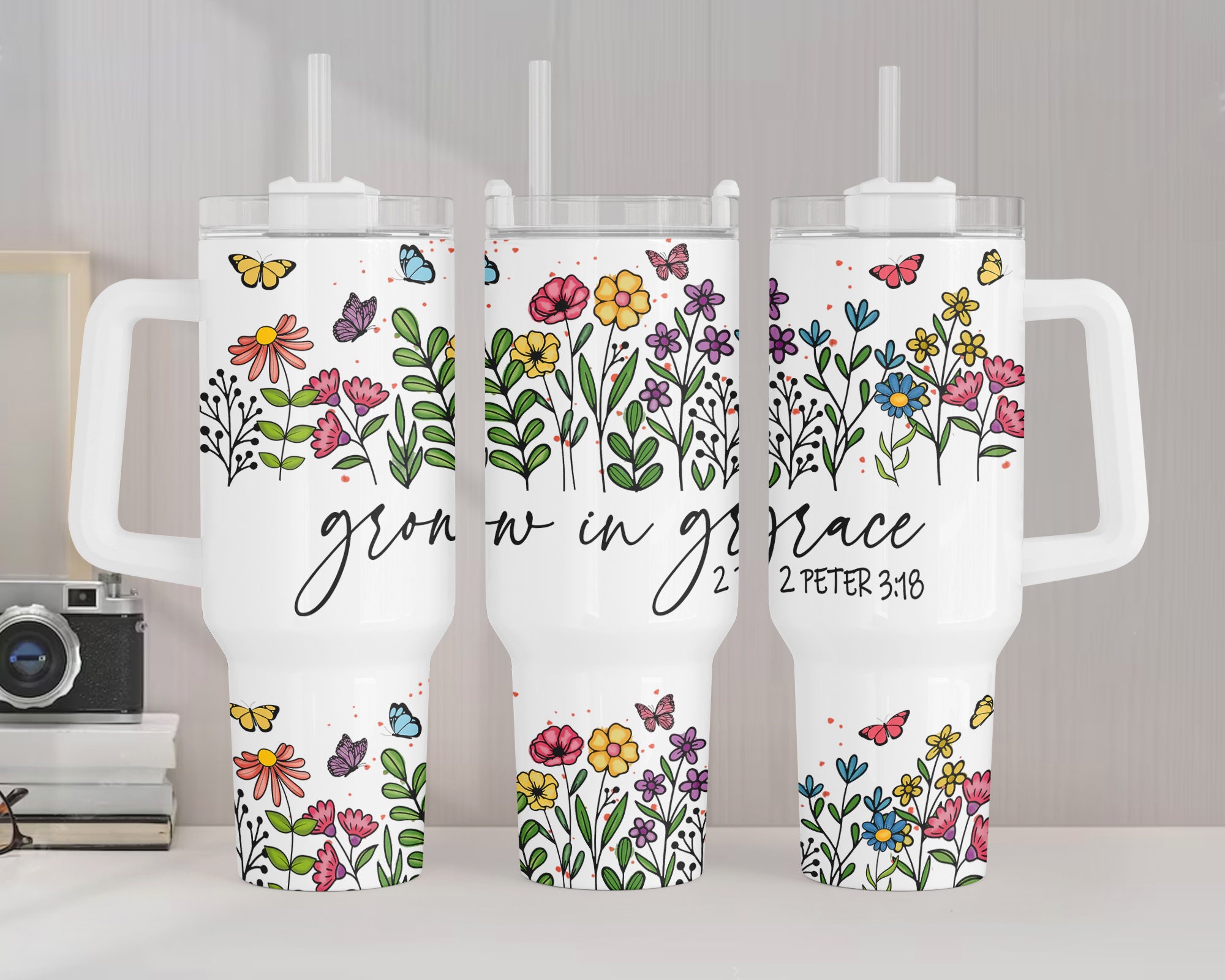 Grow In Grace Christian Faith Floral Custom Stanley Cup 40 oz 30 oz Tumbler With HandleTVC2301957