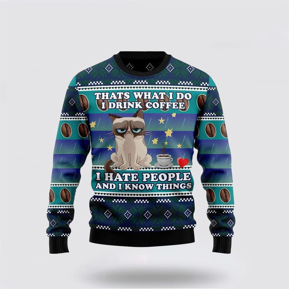 Grumpy Cat Coffee Funny Family Ugly Christmas Sweater Christmas Unisex Sweater Funny Christmas Sweater
