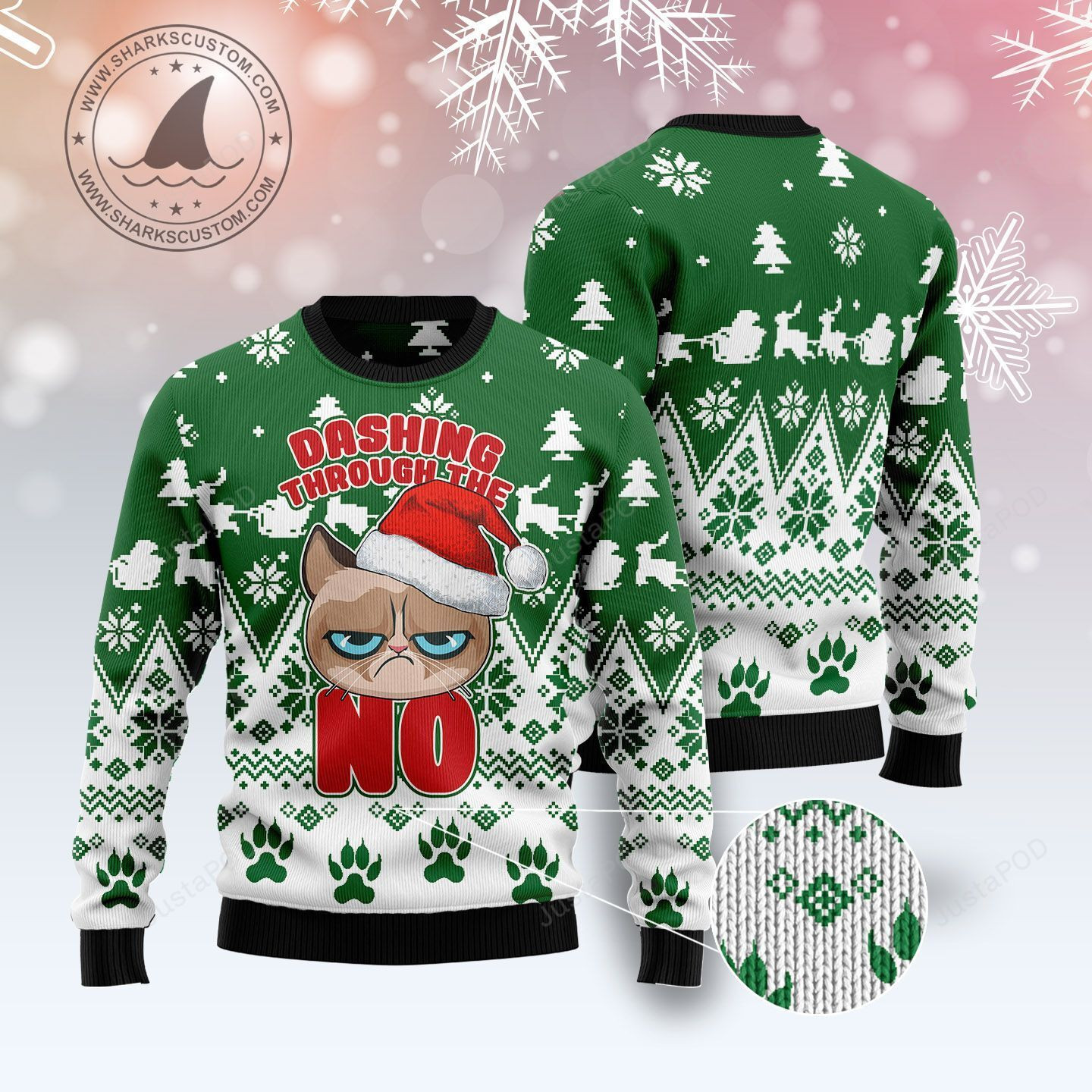 Grumpy Cat Dashing Through Ugly Christmas Sweater Adult 3D Funny Matching for family