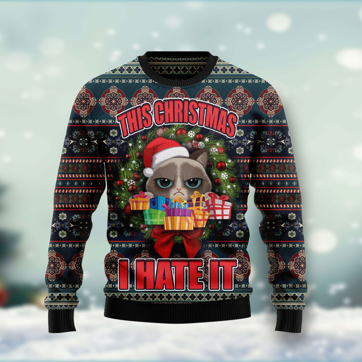 Grumpy Cat This Christmas I Hate It Ugly Christmas Sweater Adult 3D Funny Matching for family