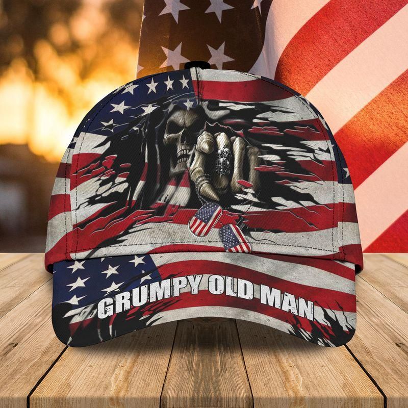 Grumpy Old Man Skull American Flag Classic Cap Baseball Cap Trucker Hats Custom Hats Gifts For Men & Women