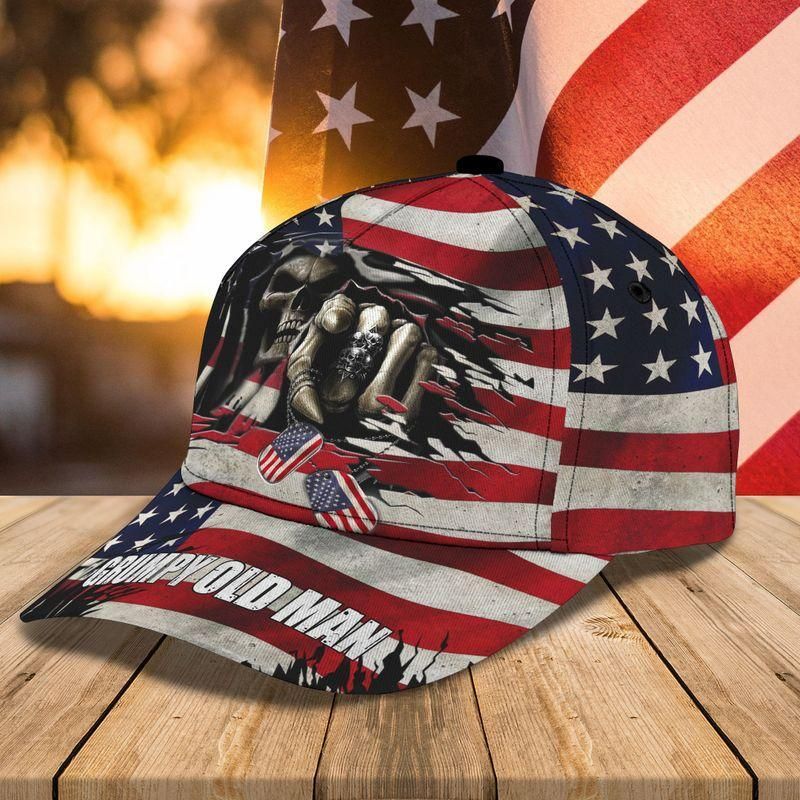 Grumpy Old Man Skull American Flag Classic Cap Baseball Cap Trucker Hats Custom Hats Gifts For Men & Women