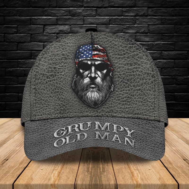 Grumpy Old Man Wearing American Flag Classic Cap Baseball Cap Trucker Hats Custom Hats Gifts For Men & Women